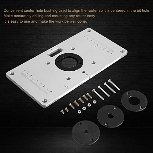 Nikou Router Plate - 235 120 8mm Aluminum Router Table Insert Plate, with 4 Rings and Screws, for Woodworking Benches