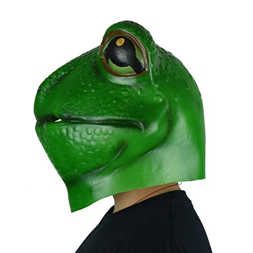 LarpGears Novelty Halloween Costume Frog Latex Mask Animal Mask Adult Size Green - Thumbnail 3