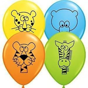 Colourful Wild Jungle Animal Latex 11" Balloons - A Selection of a Leopard, Tiger, Zebra and Bear - Ideal for kids birthdays, Jungle themed party (Pack of 15)