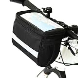 traderplus Bicycle Basket Handlebar Bag with Sliver Grey Reflective Stripe for Mountain Bike Outdoor Activity Cycling Pack Accessories 3.5L