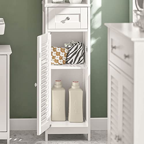 Haotian White Floor Standing Tall Bathroom Storage with Shelves