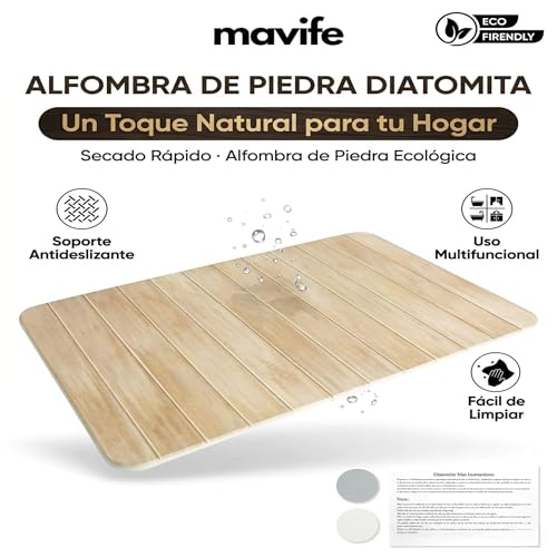 mavife Diatomite Bath Mat 60 x 39 cm – Quick Drying Anti-Moisture – Ultra Absorbent Non-Slip Bath Mat – Instant Drying for Shower and Sink – Premium Wood Effect