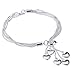 Women Girl Silver Link Bracelet，Five-line Chain with Five-Heart Love Bracelet(7.5
