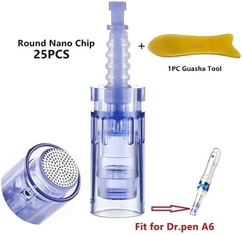 Ultima A6 Pen Replacement Parts - 25pcs A6 Cartridges with 1pc Scraping Massage Tool (Round Nano 25-Pack)