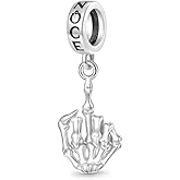 GNOCE Halloween Skull Gesture Pendant Charm Sterling Silver Dangle Halloween Charm Fit Bracelet/Necklace for Women Wife/Jewelry Gift