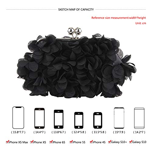 Fawziya Floral Clutch Purses For Women Satin Evening Bag-Black