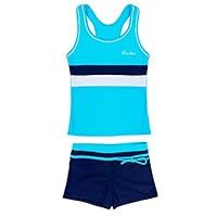 KABETY Little Girls Summer Two Piece Boyshort Fashion Tankini Swimsuit (Blue, 12-13=4XL)