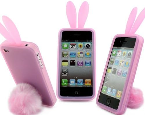 Angelseller XKM New Cute Bunny Rabit Silicone Case Skin With Stand Tail Holder for iphone 4/4G/4S (Pink)