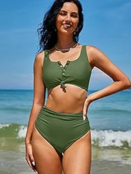 ZAFUL Women's Knotted Front Tankini Set High