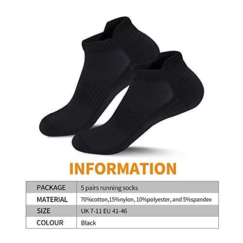 Gozlu-Calcetines-Tobilleros-Hombre-5-Pares-Calcetines-Antiampollas-Deporte-Ventilacion-Transpirable-Soporte-Del-Arco-Algodon-para-RunningTrekking-Camping-Senderismo-Negro-Talla-41-46