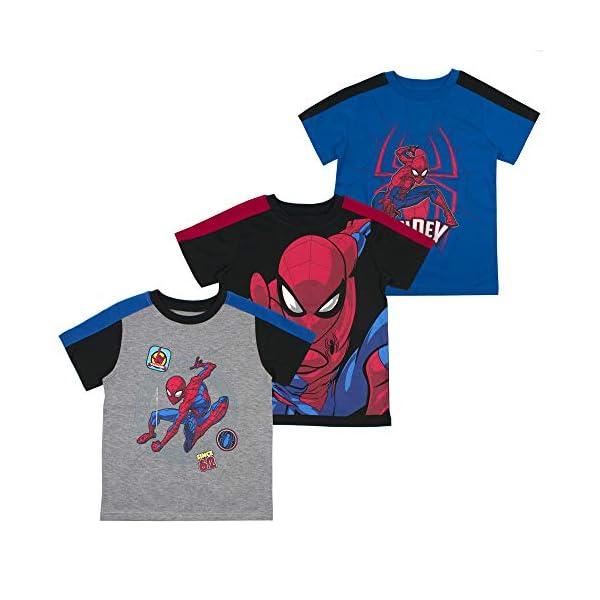 Marvel Spiderman 3 Pack Superhero Short Sleeve Crewneck Tee Shirt Set, Toddler and Kids