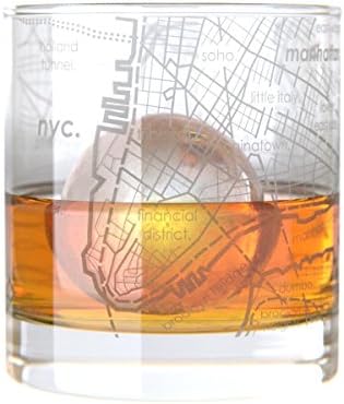 Uncommon Green NYC Lower Manhattan Maps Rocks Etched Whiskey Glass