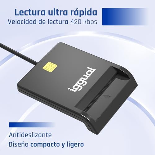 Leitor USB 2.0 para cartão DNI, SIP e ID – Ligação USB – Leitor Eletrónico Inteligente de DNI Compatível com DNI 4.0 – Compatível com Windows, macOS e Linux – Cabo de 1,2 m – Preto