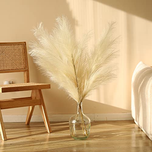 Photo 1 of Dallisten 43" Fake Dried Pampas Grass, 3 Pcs Natural Fluffy Floral White Faux Pompous Grass, Tall Artificial Pampas Grass Boho Decor for Floor Vase,Wedding, Living Room, Party,Home Decoration