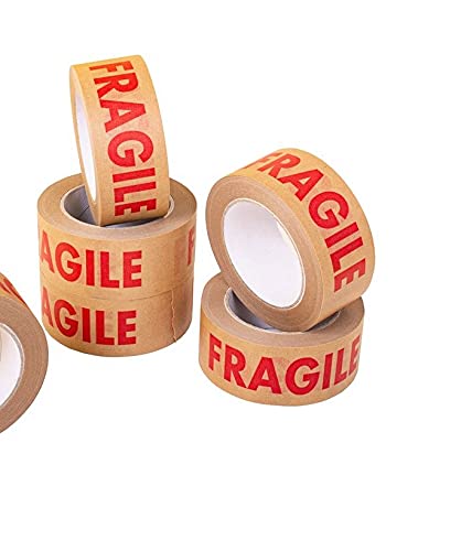 Sabco - 48mm X 50m Paper Kraft Fragile Tape. Eco Friendly - Bio Degradable Recyclable Tape Rolls. Ideal As Moving Packaging Tape Brown (6)