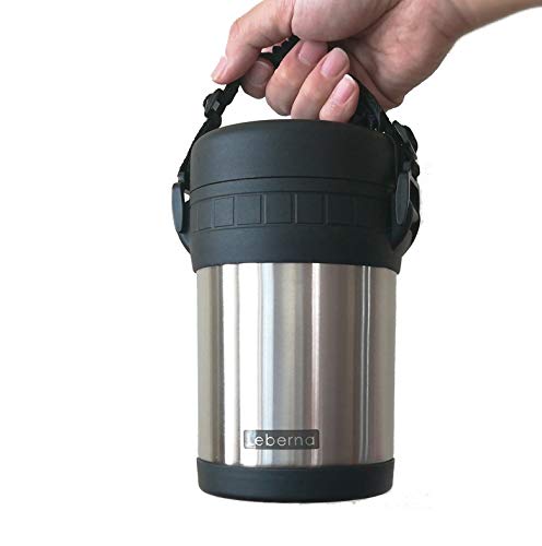 Leberna Stainless Steel Insulated Thermal Double Wall Vacuum Flask Thermos Food Jar 29 oz Wide Mouth Mug Travel Lunch Box Easy Open Lid & Carry Strap 3 Durable Cooker Bowl Cup Hot Cold NOT LIQUID SOUP