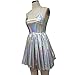 Pinda Summer Musical Festival Rave Clothes Holographic Wrap Circle Skater Dress (XL, silver)