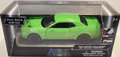AMERICAN LEGENDS Motor MAX Pull Back Green 2018 Dodge Challenger SRT Hellcat WIDEBODY DIE-CAST, About 4 1/2 INCHES Long