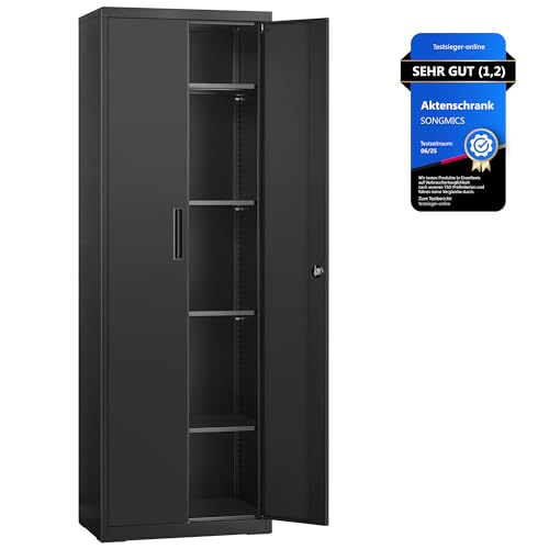 SONGMICS Aktenschrank, Doppeltüren, Schloss, 5 Ebenen, 60,1 x 40,2 x 180 cm