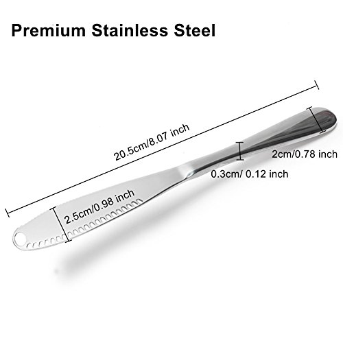 3in1 Multi-function Butter Knife, 2 Pack Stainless Steel Butter Curler & Spreader with Serrated Edge, Shredding Slots for Cutting Vegetables Fruit Cheese-Silvery