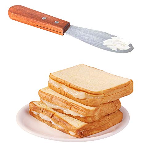 8 Pack Stainless Steel Straight Edge Wide Butter Spreader with Wood Handle Deluxe Sandwich Cream Cheese Condiment Spreader Set Kitchen Tools,5 inch/4.41 inch, 2 Colors