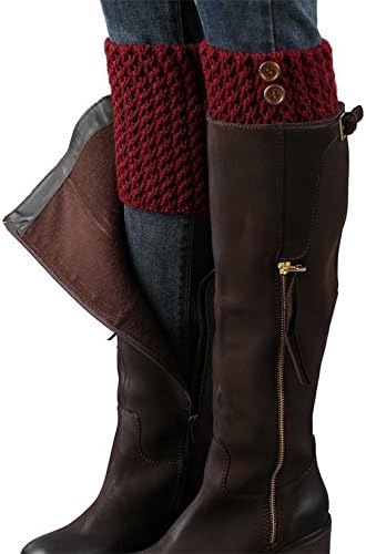 Hiyouth Winter Outdoor Fashion Cable Knitted Leg Warmers Boot Socks Topper Cuffs (Burgundy)