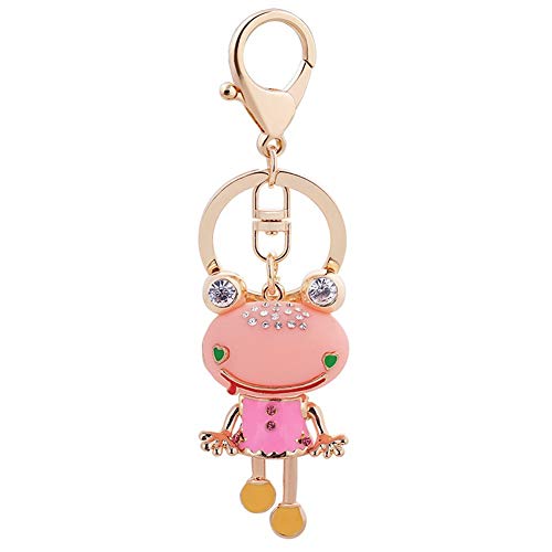 Frog Pendant Keychain, Lovely Vivid Rhinestone Dropped Decoration Dangle Car Pendant Snap Hook Keychain Key Ring(Pink)