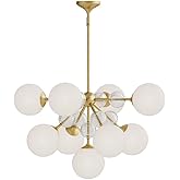 Alora Mood Celia 31" Chandelier | Brushed Gold Finish | Matte Opal & Clear Ribbed Glass Shades | Boho Classic Decorative Ceil