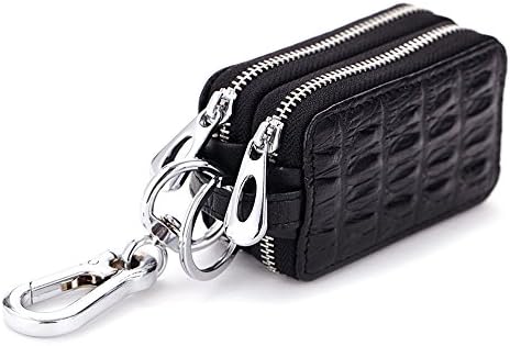 Wismart Genuine Leather Car key Chain bag Metal Hook Zipper Wallet Bag