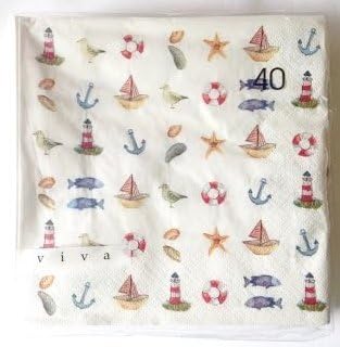 Nautical &amp; Beach 2-Ply Large Party Napkins - Boats Lighthouses Anchors &amp; More (Pack of 40)