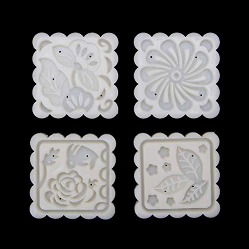 75G Mooncake Mold - Square Hand Press Cookie Stamps, DIY Baking Moon Cake Stamps, Bath Soap Mold, Cookies Cutters with 4 Stamps for Kitchen Mid Autumn Festival