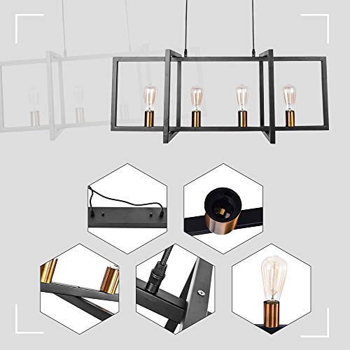 Lingkai Modern Kitchen Island Light Pendant Chandelier 4-Light Ceiling Light Industrial Pendant Lighting Fixture Matte Black with Antique Brass Finish