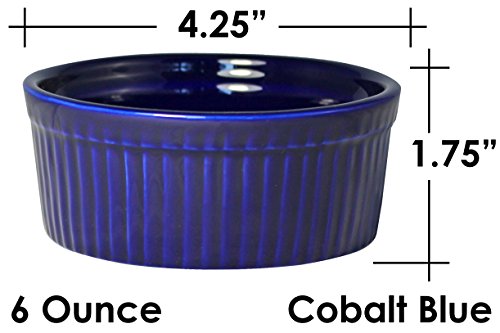 ITI Ceramic Stackable Baking Ramekins / Condiment Sauce Cups with Pan Scraper, Medium / Large, 4-Pack (6 Ounce, Cobalt Blue)
