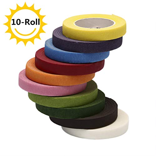 Floral Tape - MeiMeiDa 10 Rolls Flower Adhesives Stem Wrap for Florist Making Beautiful Bouquet Arrangement, Wedding Wreath and Other DIY Crafts, 0.47 Inch x 30 Yard Each Roll, Multicolored - Thumbnail 2