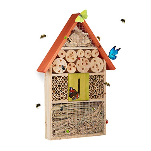 Relaxdays Insectenhotel voor vlinders, kevers, bijenhuis om op te hangen, balkon, HxBxD: 48,5 x 31 x 7 cm, kleurrijk