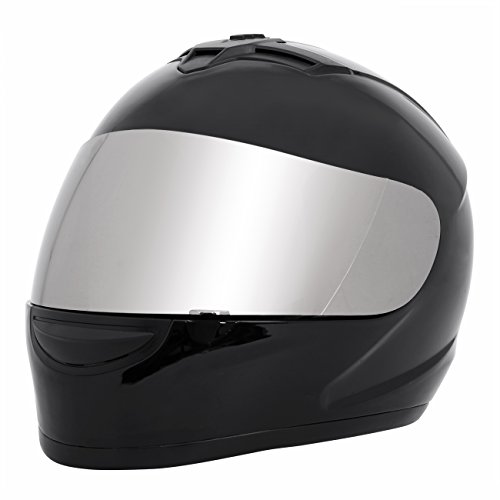 PanelTech DOT Black Mirror Visor Full Face Adult Helmet for Motorcycle Bike (XL)