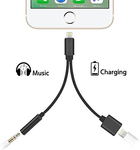 2 in 1 Lightning Cable Charge and Headphone Adapter Fast Charging Adapter Earphone Cable for Iphone 7/7 Plus - Black