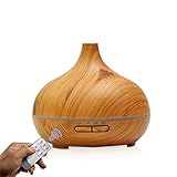 Essential Oil Diffuser-500ML Ultrasonic Remote Control Aroma Diffuser ,Wood Grain Humidifier Cool Mist Diffusers with 7 Color LED Lights for Home Yoga Office,Waterless Auto Shut-off
