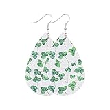 Saint Patrick's Day Earrings for Women Girls Gift, Green Drop Earrings, Leather Earrings for Women Teardrop Dangle Earrings Petal Drop Earrings Jewelry Accessory Handmade