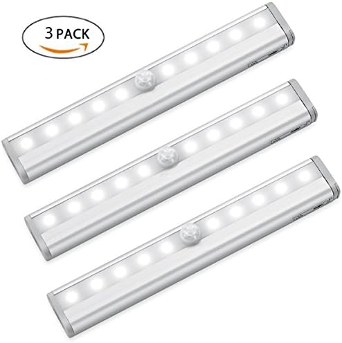 Motion Sensor Night Light 10 LED Battery Operated Wireless Motion Nightlight Portable Magnetic Energy Stick On Anywhere (10 LED - 3 Pack)