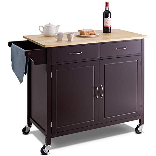 USA_BEST_SELLER Modern Rolling Kitchen Cart Island with Wooden Top Dining Serving Trolley (Brown)