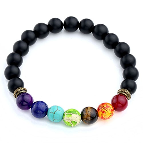 JSDDE 2pcs Montre Set Montre à Quartz Femme Cadran Couleur de l\'étoiles Ciel Bracelet PU +7 Chakra Bracelet Perle d\'intervalle Set Sac en Peluche