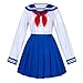 Japanese School Girls Sailor JK Uniform Bule Pleated Skirt Anime Cosplay Costumes with Socks Set(SSF31) L