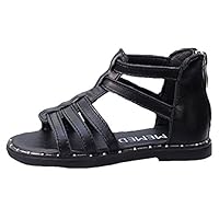 Vogana Girls Black and White Gladiator Sandal Soft Leather Flat (Toddler) (11.5 M Little Kid, Black)