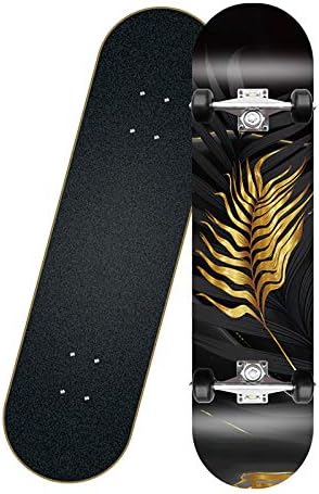 大人のスケートボード ゴールドフェザーパターン 若年成人に適した31インチ4輪8層チャイニーズメープルファッションスケートボード