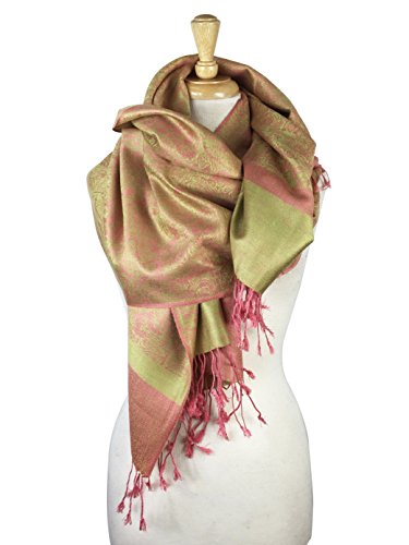 Paskmlna Paisley Jacquard Pashmina Shawl Wrap Scarf Stole (Pink-green01812)