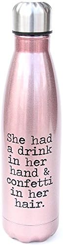 Jules Pink Water Bottle She Had a Drink in Her Hand and Confetti in Her Hair