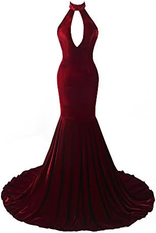 Topashe Women's High Neck Halter Backless Velvet Mermaid Evening Dress Long