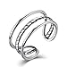Women Men Sterling Silver Open Adjustable Ring，Fashion jewelry Simple Triple Cuff Band