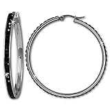 Amello Stainless steel hoop earring, with lots off black Swarovski elements, diameter: 1.96 inch, original Amello ESOS05S